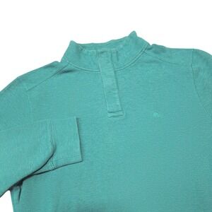 Tommy Bahama Pullover Mens Medium Teal Blue Cotton Blend Ribbed Quarter Zip